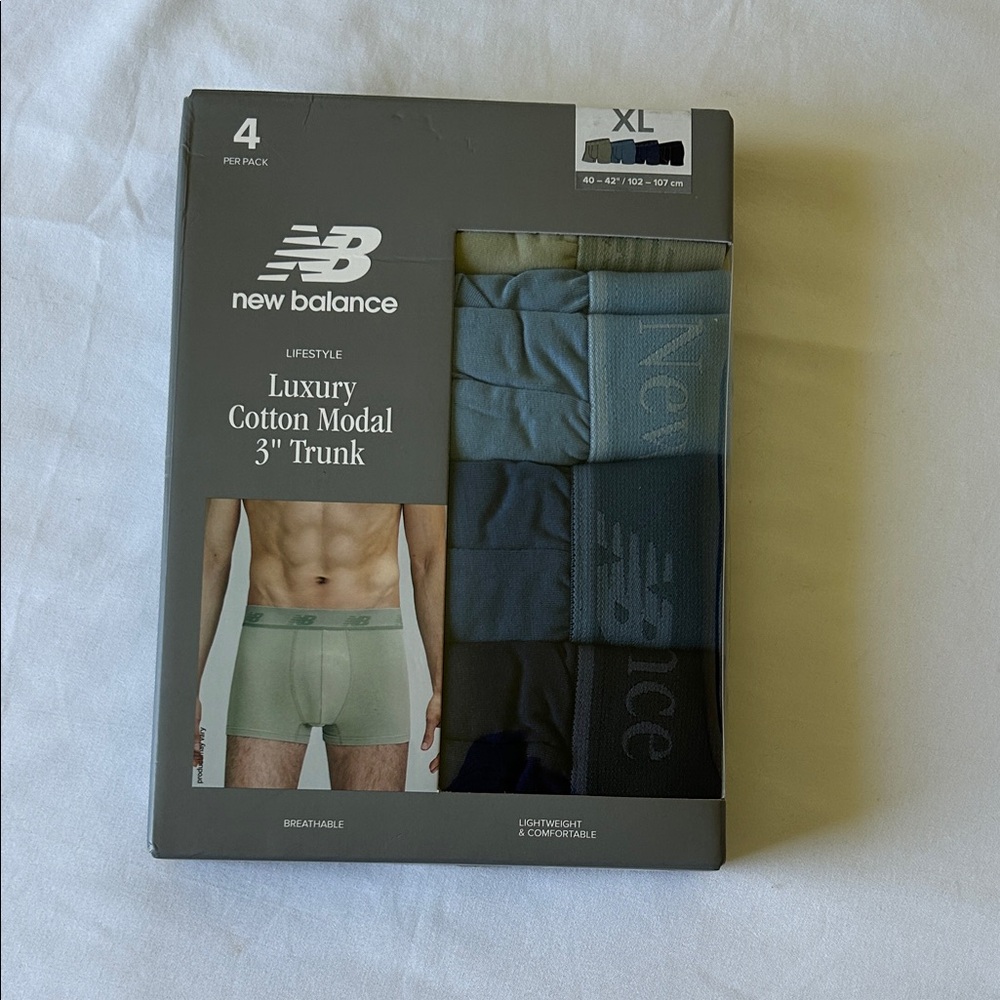 New Balance 4-Pack Cotton Modal 3" Trunk — Green, Blue, Navy, Black